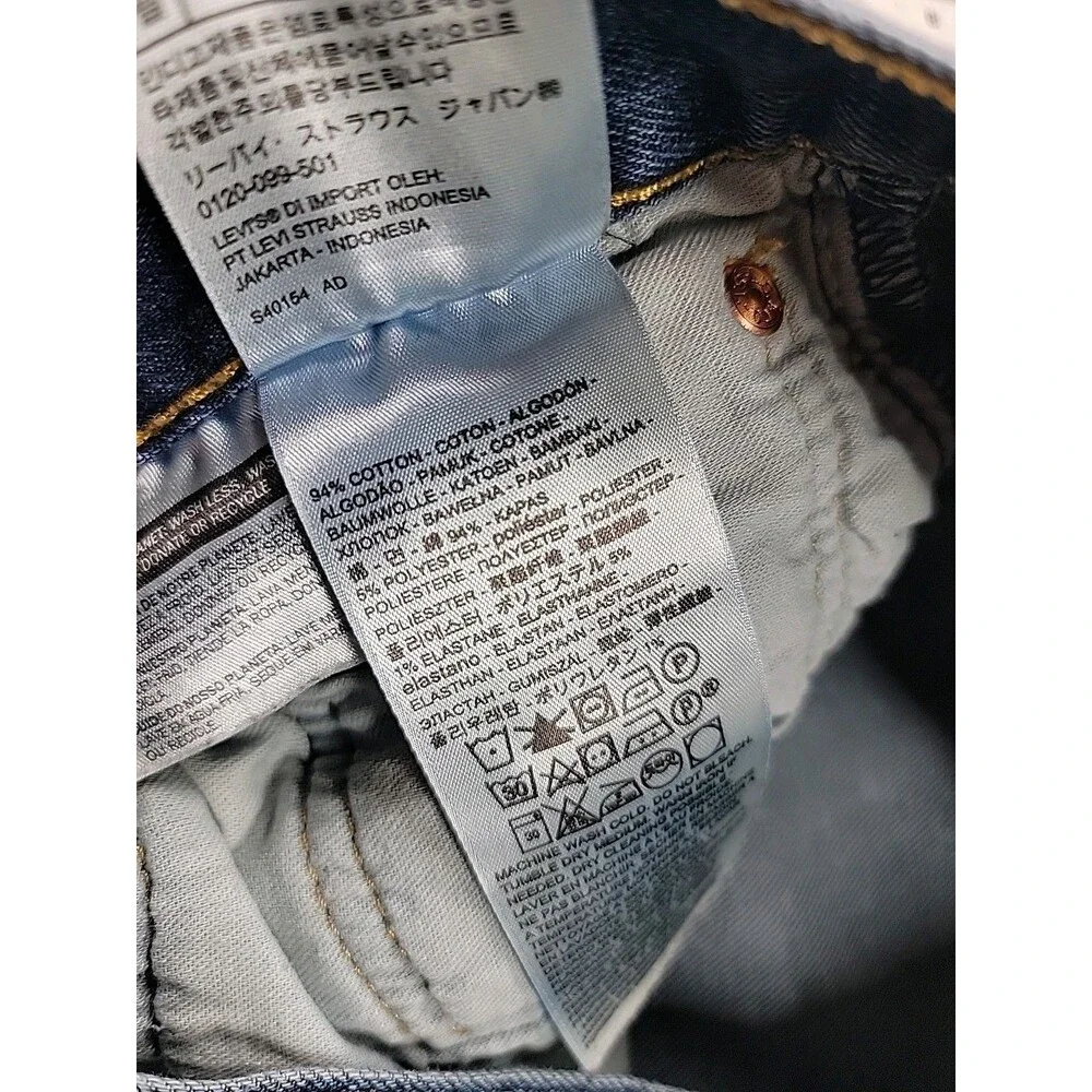 Levis Mens 501 (30x29) Jeans Straight Button Fly Mid‎ Stretch Dark Blue
